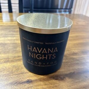 Sand + Fog HAVANA NIGHTS Soy Wax Blend Candle 3-wick 25 Oz Black Gold